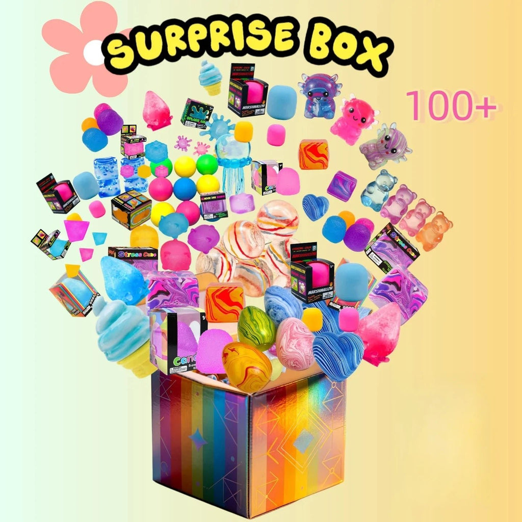 100+Pcs Surprise Box Toys Novelty Stress Relief Assorted Squishy Figures Blind Box Fun Mystery Fidget Stress Relief Surprise - Artículos HE