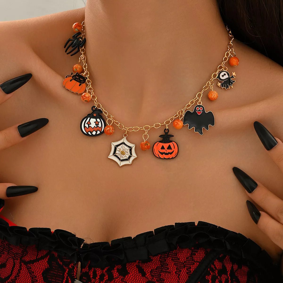 18K Gold-Plated Halloween Charm Necklace - Artículos HE