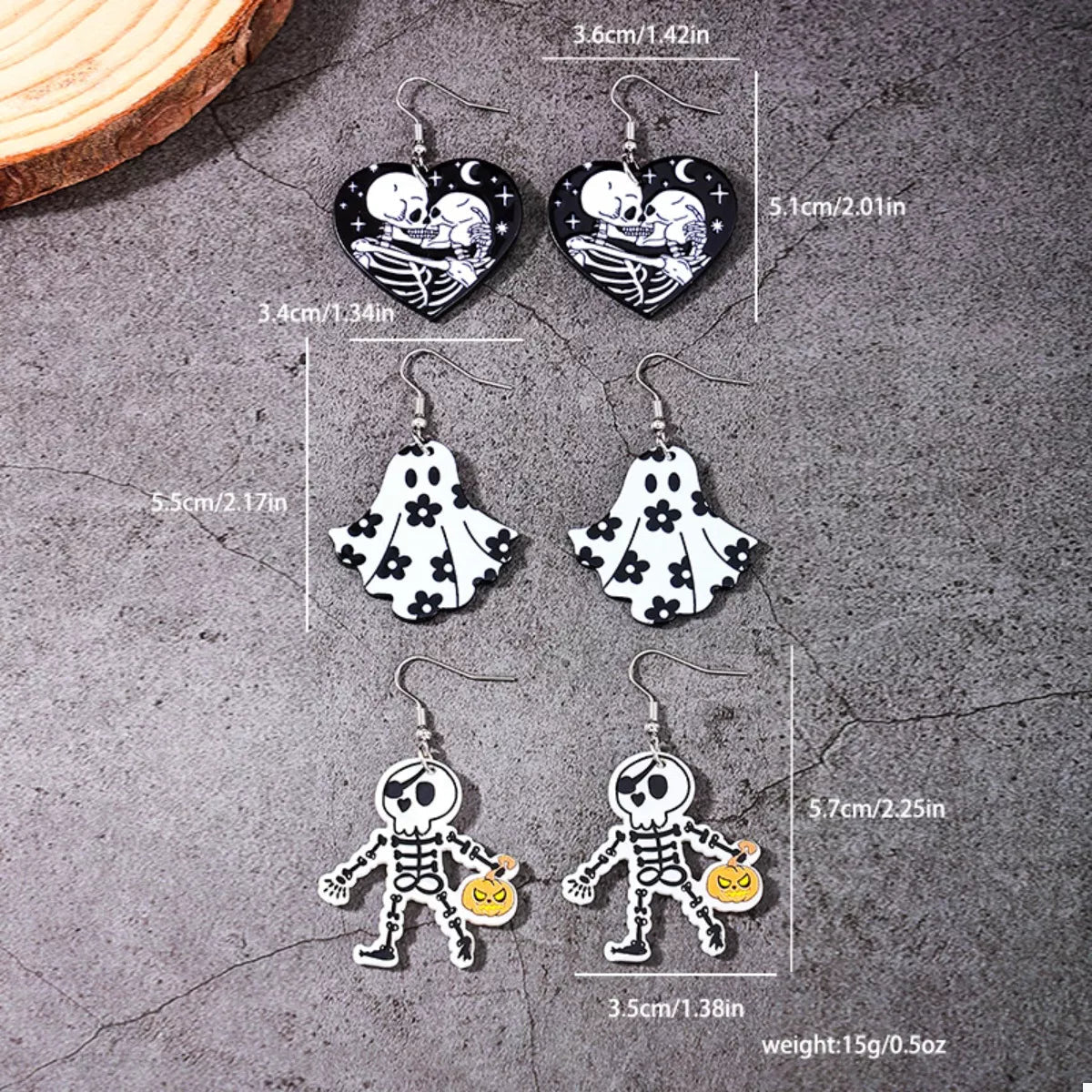 3 Pair Halloween Themed Acrylic Dangle Earrings - Artículos HE