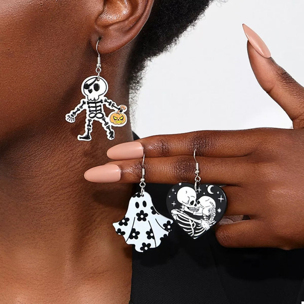3 Pair Halloween Themed Acrylic Dangle Earrings - Artículos HE