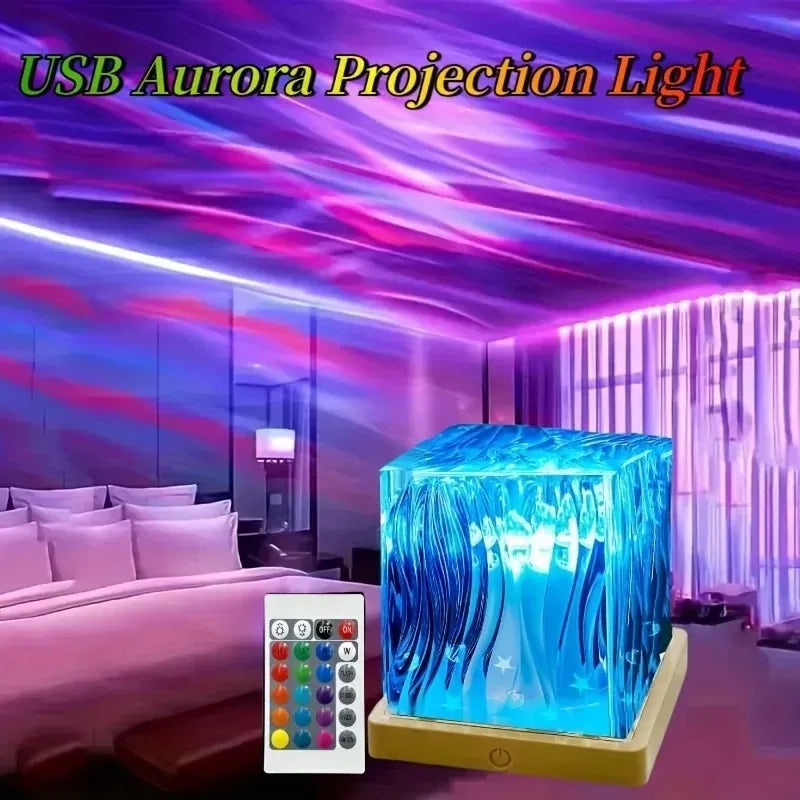 16-Color Aurora Night Light Projection Lamp – Water Ripple & Flame Crystal Effect