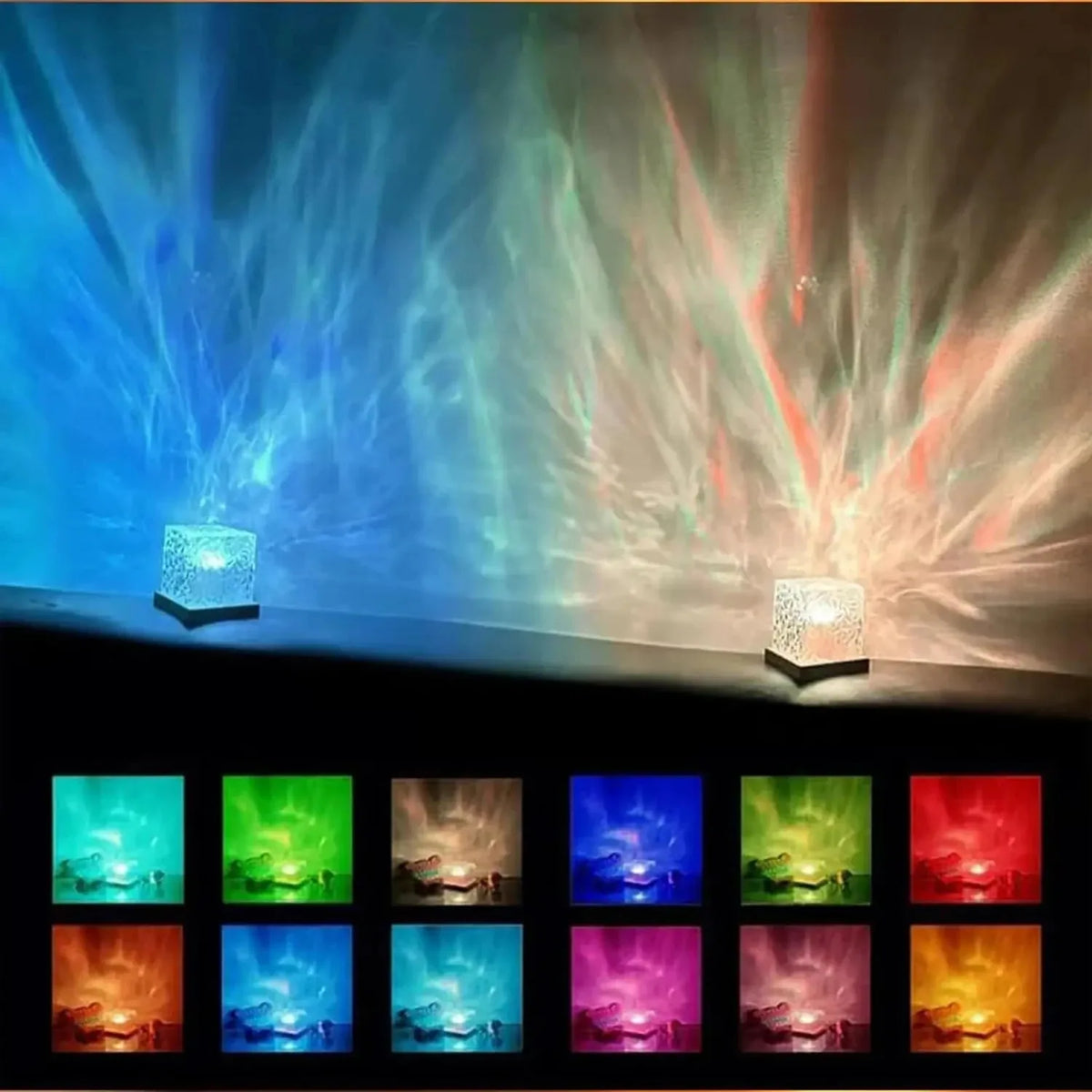 16-Color Aurora Night Light Projection Lamp – Water Ripple & Flame Crystal Effect