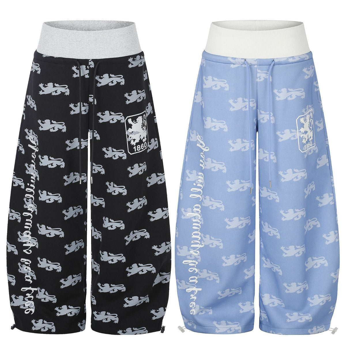 All-Over Print Letter Graphic Color-Block Waistband Drapey Wide Leg Sweatpants Unisex - Artículos HE