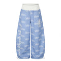 All-Over Print Letter Graphic Color-Block Waistband Drapey Wide Leg Sweatpants Unisex - Artículos HE