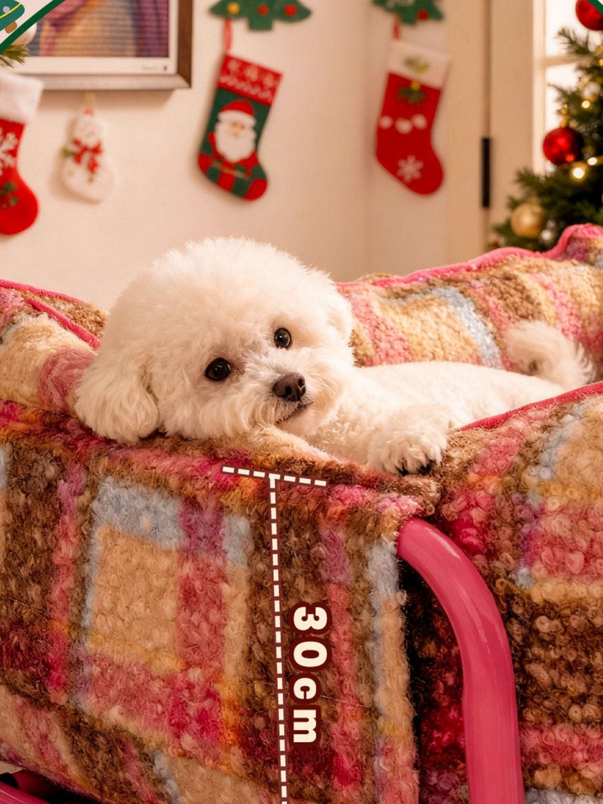 Cama sofá de peluche con estampado de cuadros para mascotas - Artículos HE