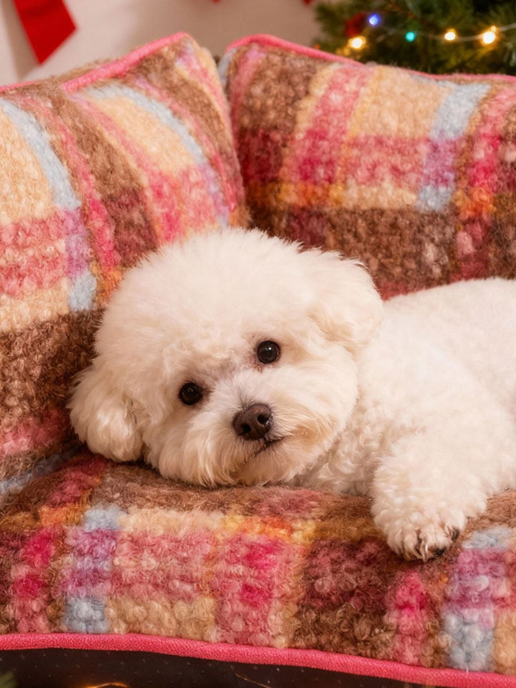 Cama sofá de peluche con estampado de cuadros para mascotas - Artículos HE