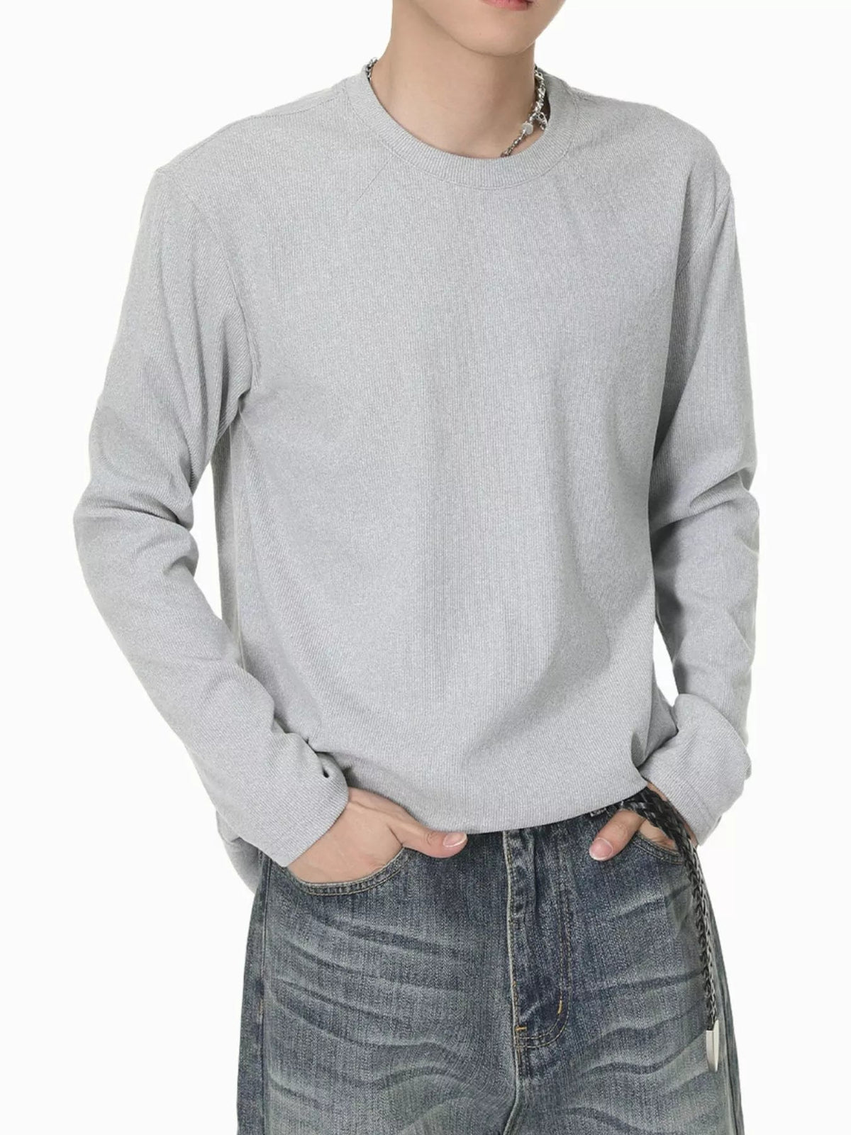 Camiseta de manga larga con cuello redondo para hombre - Artículos HE