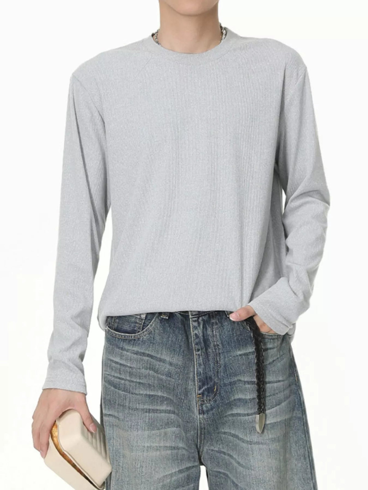 Camiseta de manga larga con cuello redondo para hombre - Artículos HE