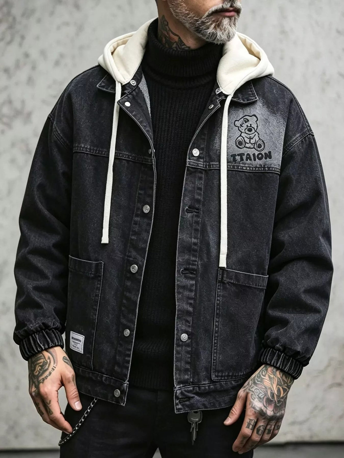 Chaqueta Vaquera Streetwear Talla Grande para Hombre con Capucha Desmontable - Artículos HE