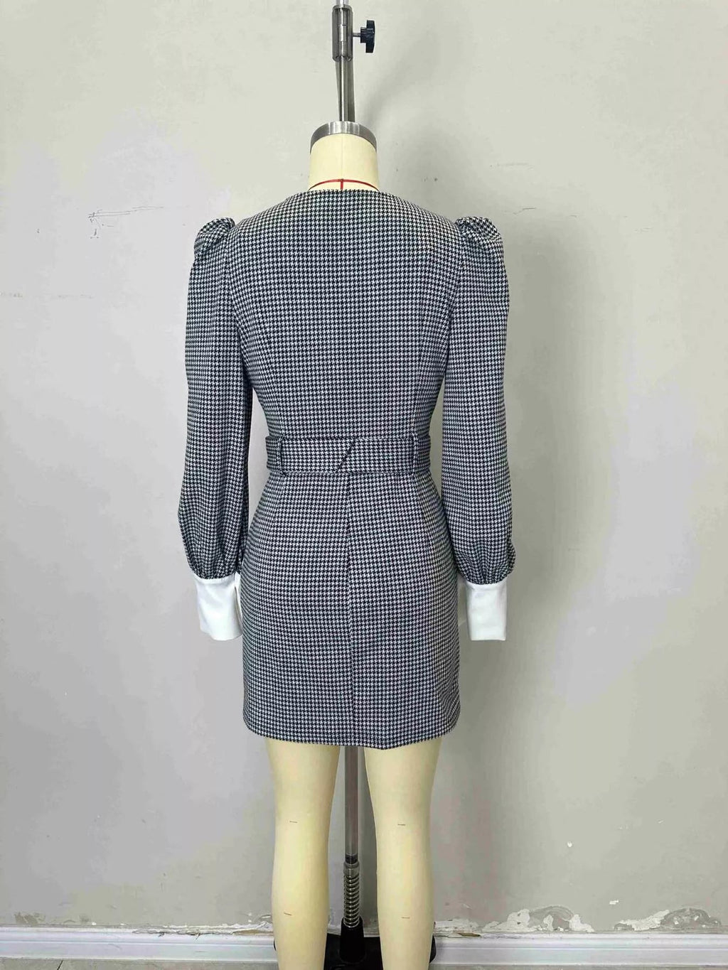 Contrast Collar Houndstooth Mini Dress - Artículos HE