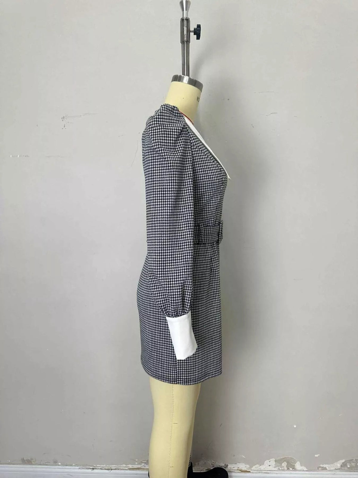 Contrast Collar Houndstooth Mini Dress - Artículos HE