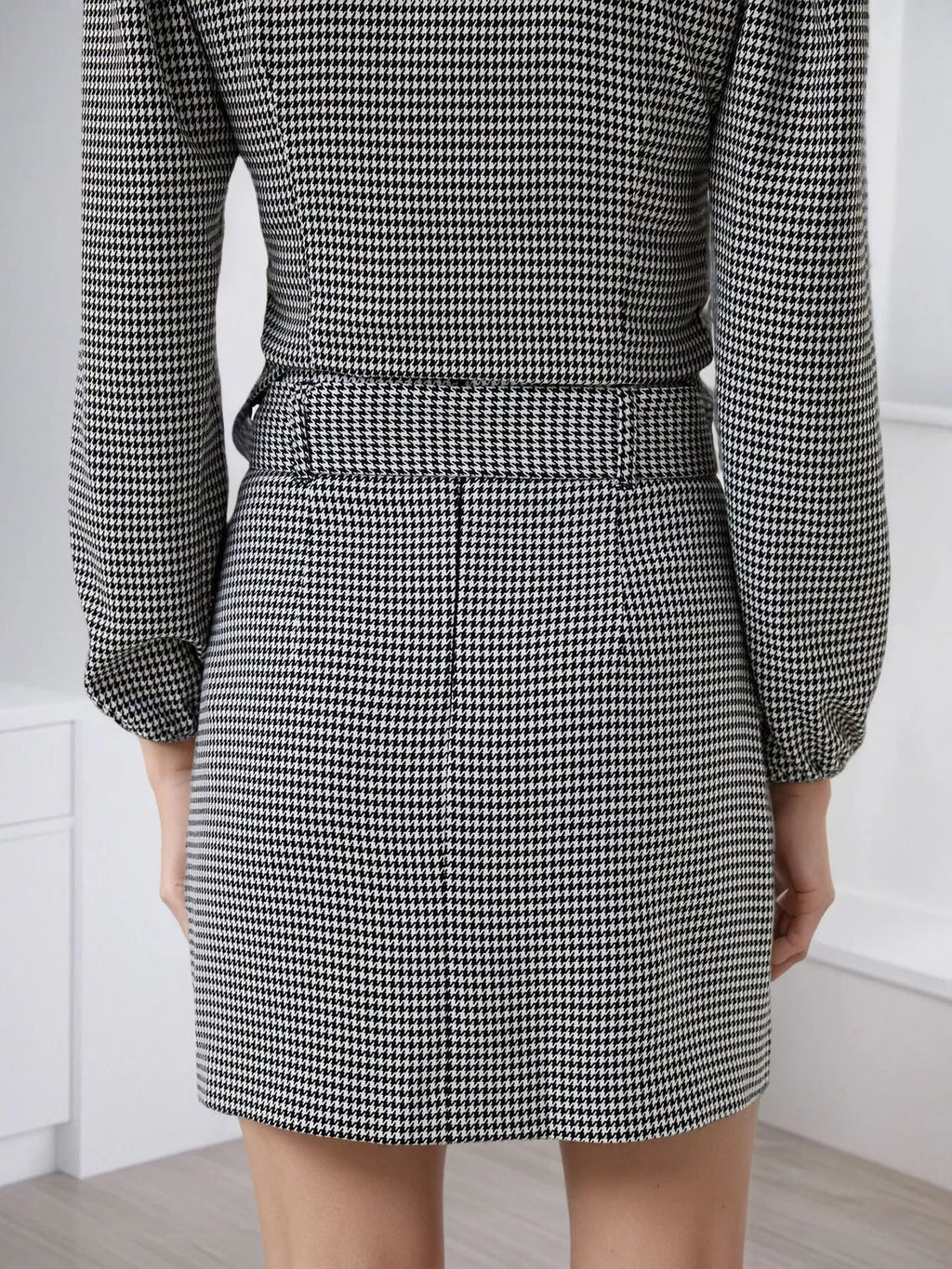 Contrast Collar Houndstooth Mini Dress - Artículos HE