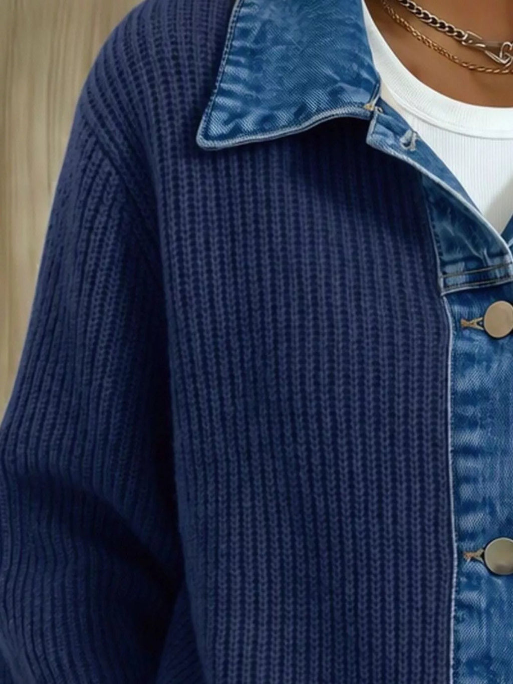 Denim Trim Button Up Cardigan - Artículos HE