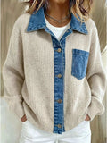 Denim Trim Button Up Cardigan - Artículos HE