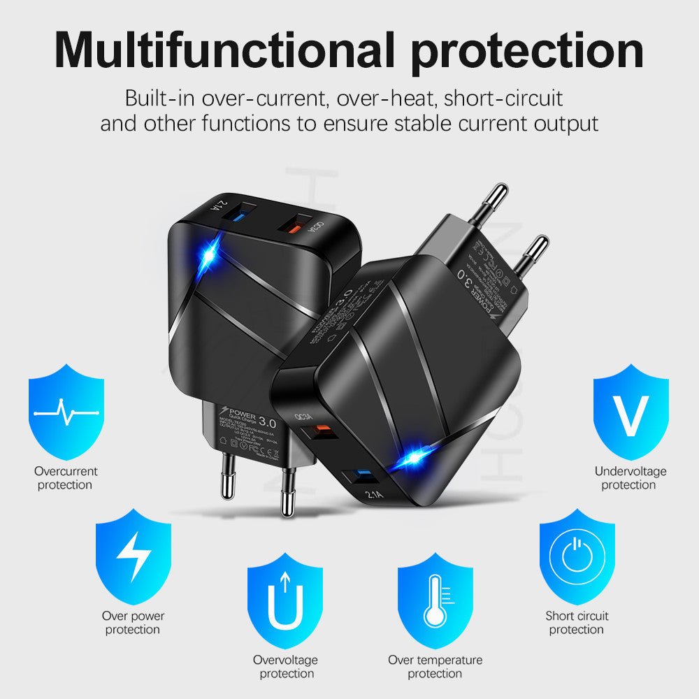 Dual USB QC3.0+2.1A Multi Port Mobile Phone Charger - Artículos HE