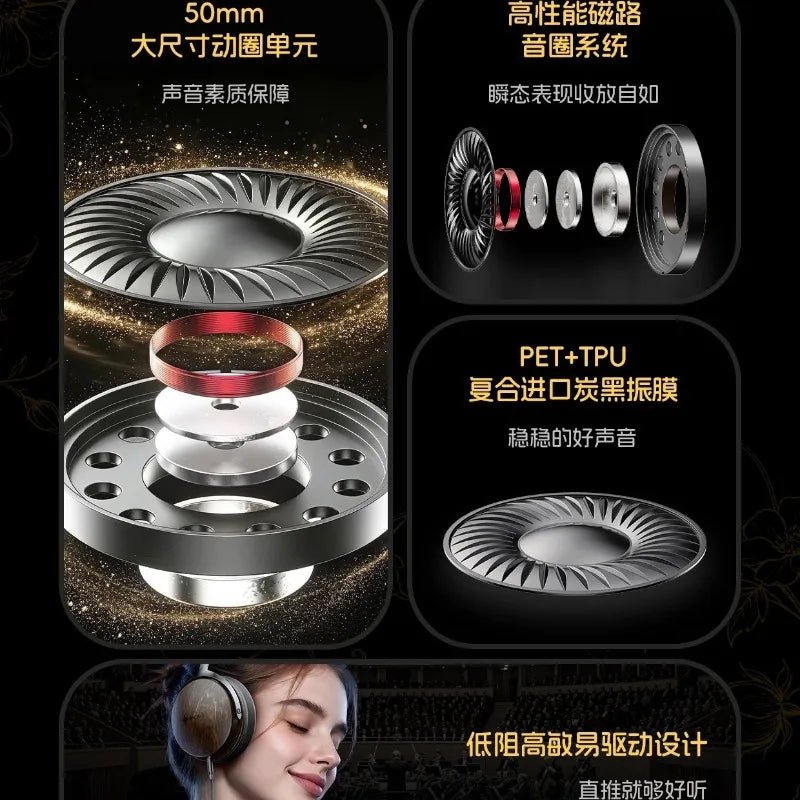 FiiO Snowsky Nature Over-Ear Headphones 50mm Dynamic Driver, Carbon Black Diaphragm 3.5mm HIFI Wired Headphones Gifts - Artículos HE
