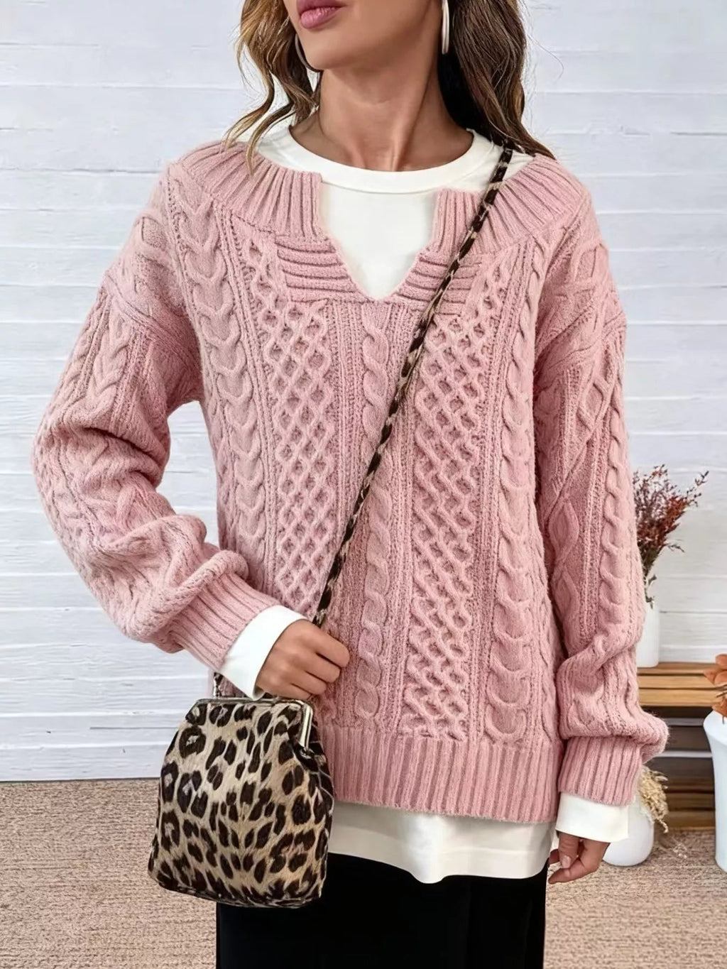 Full Size Cable Knit Dropped Shoulder Sweater Plus Size - Artículos HE