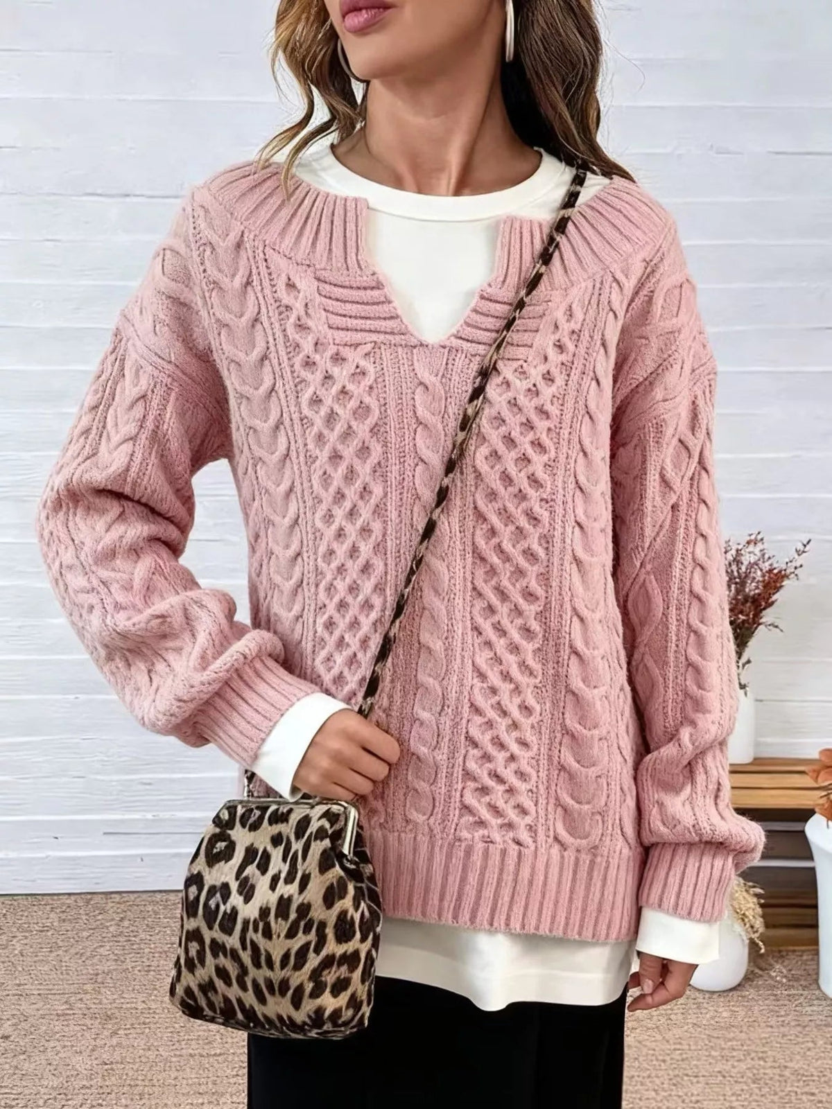Full Size Cable Knit Dropped Shoulder Sweater Plus Size - Artículos HE