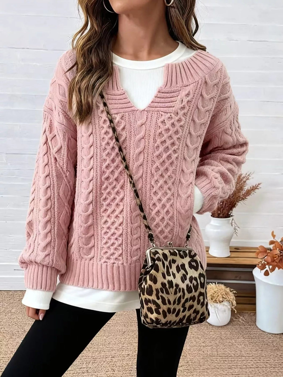 Full Size Cable Knit Dropped Shoulder Sweater Plus Size - Artículos HE