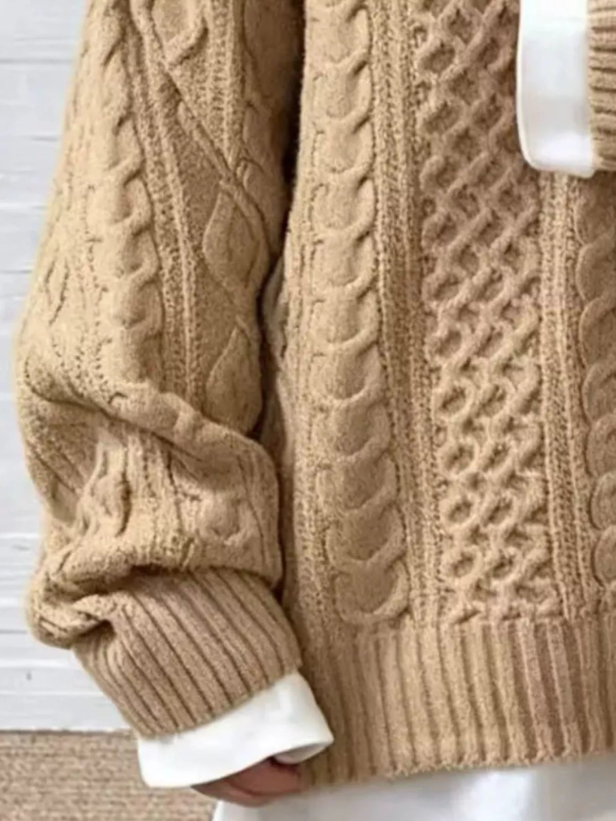 Full Size Cable Knit Dropped Shoulder Sweater Plus Size - Artículos HE