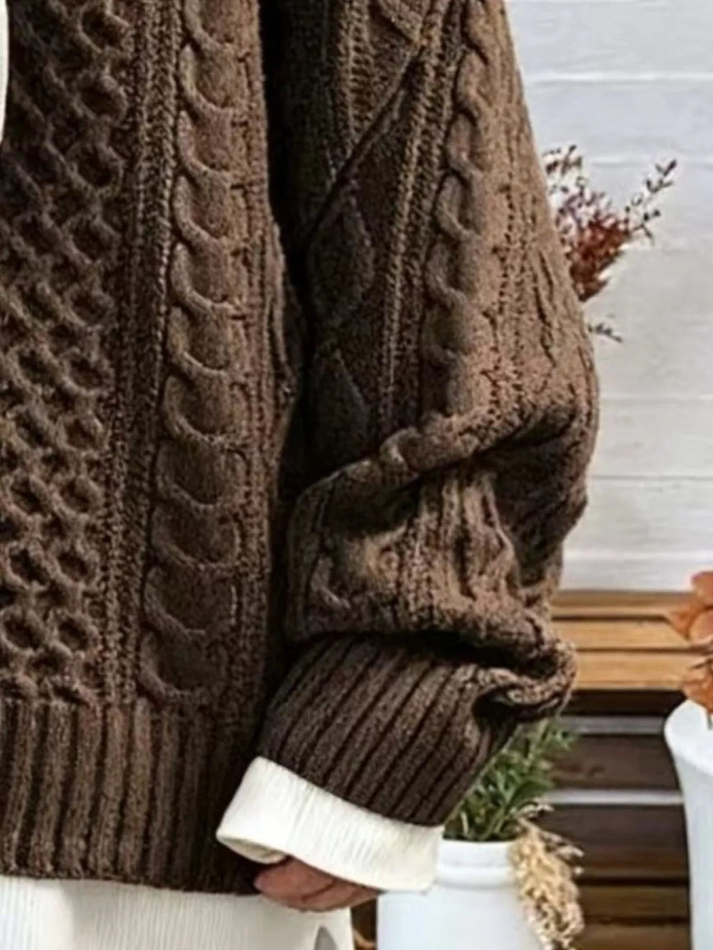 Full Size Cable Knit Dropped Shoulder Sweater Plus Size - Artículos HE