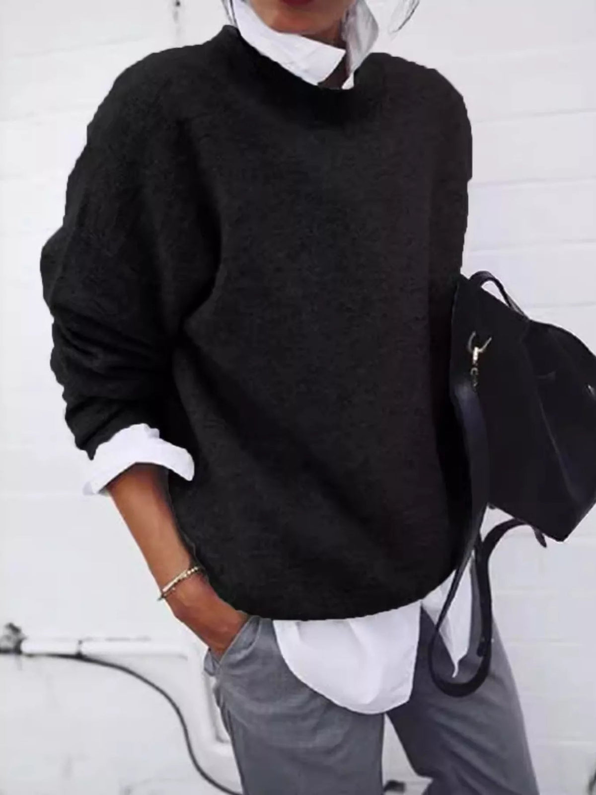 Full Size Round Neck Long Sleeve Sweater Plus Size - Artículos HE