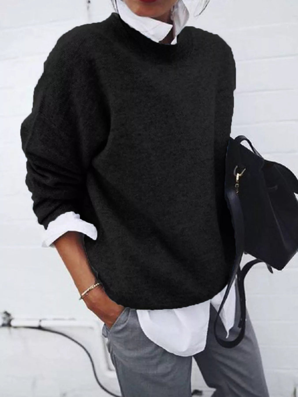 Full Size Round Neck Long Sleeve Sweater Plus Size - Artículos HE