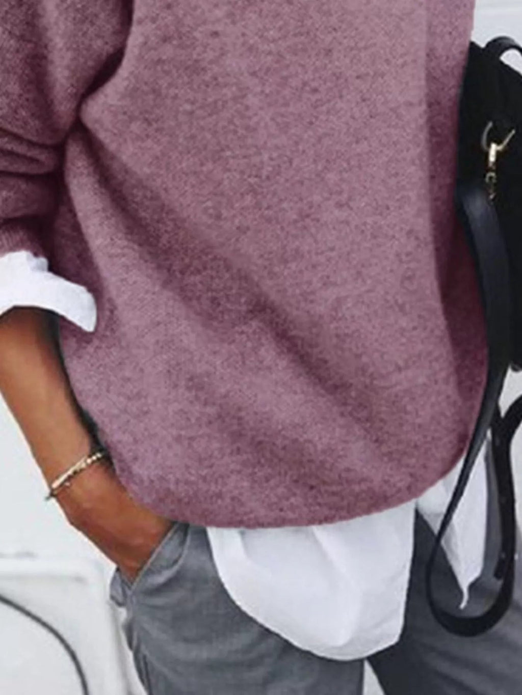 Full Size Round Neck Long Sleeve Sweater Plus Size - Artículos HE