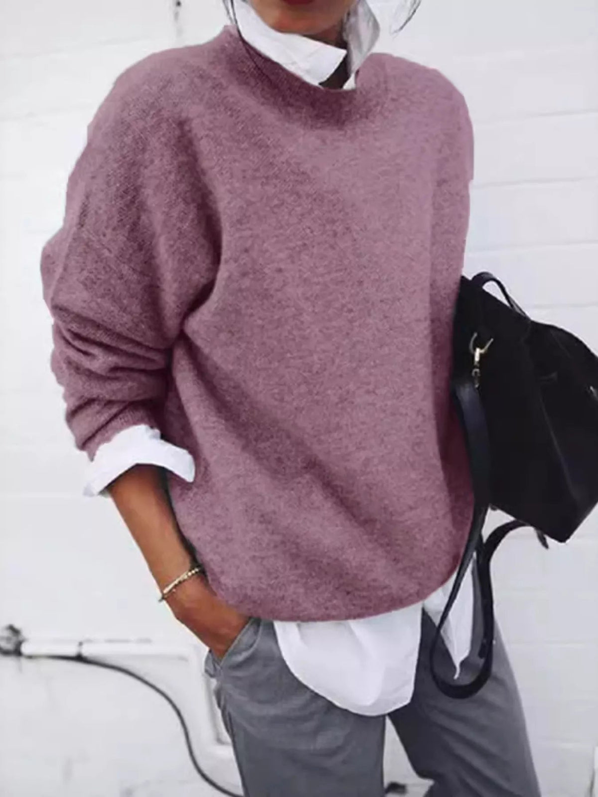 Full Size Round Neck Long Sleeve Sweater Plus Size - Artículos HE