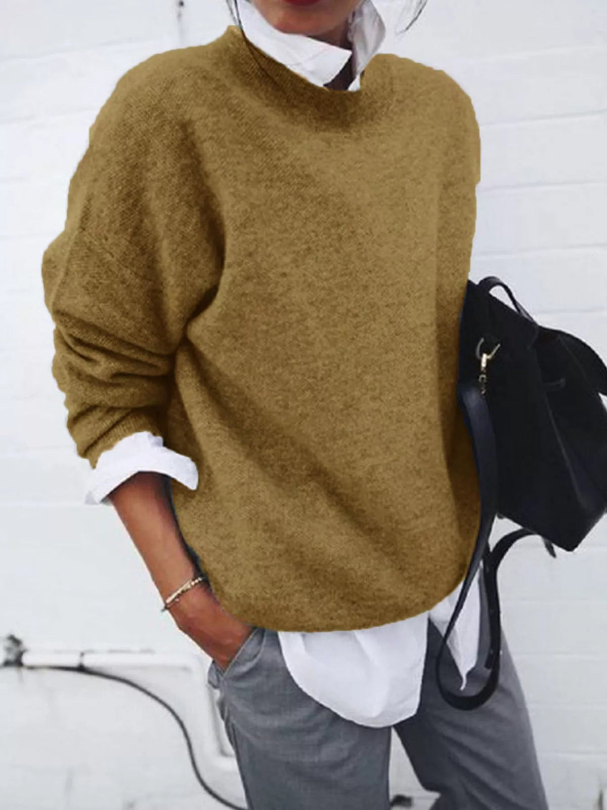 Full Size Round Neck Long Sleeve Sweater Plus Size - Artículos HE