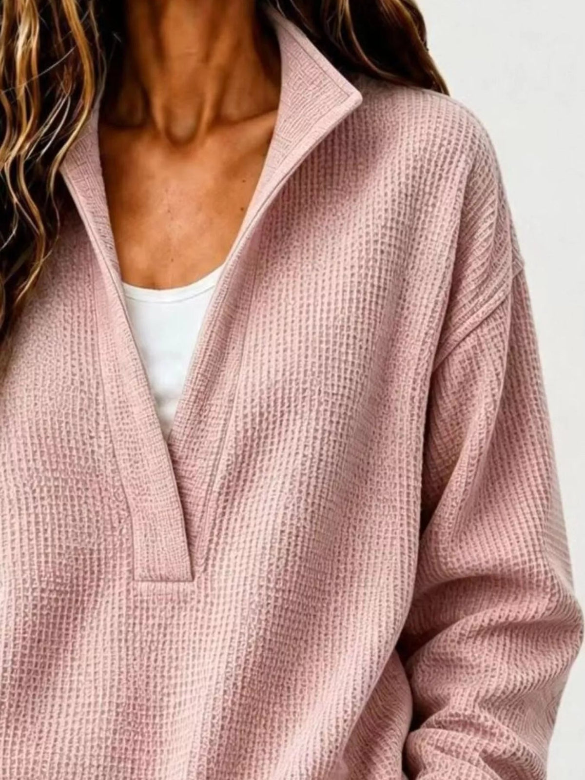 Full Size Waffle Knit Dropped Shoulder Sweatshirt Plus Size - Artículos HE