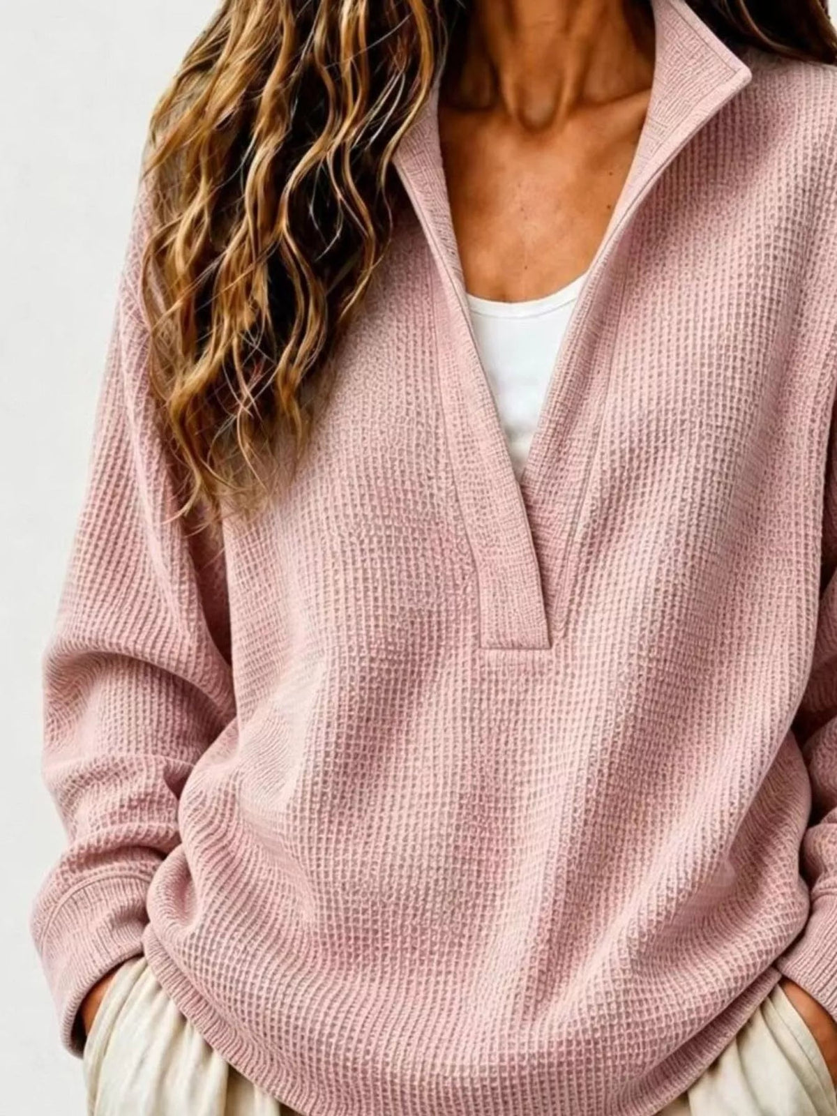 Full Size Waffle Knit Dropped Shoulder Sweatshirt Plus Size - Artículos HE