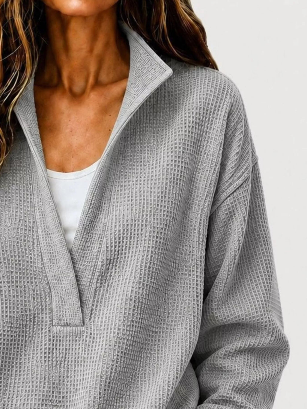 Full Size Waffle Knit Dropped Shoulder Sweatshirt Plus Size - Artículos HE