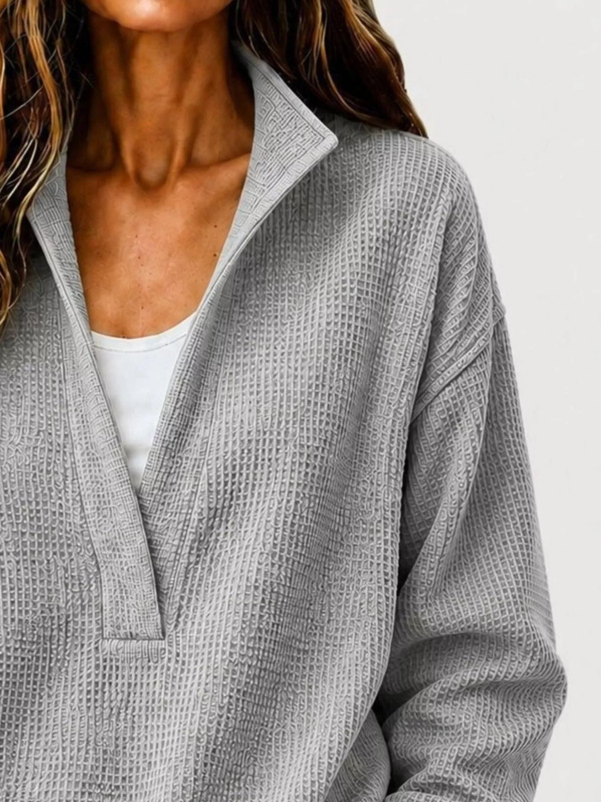 Full Size Waffle Knit Dropped Shoulder Sweatshirt Plus Size - Artículos HE
