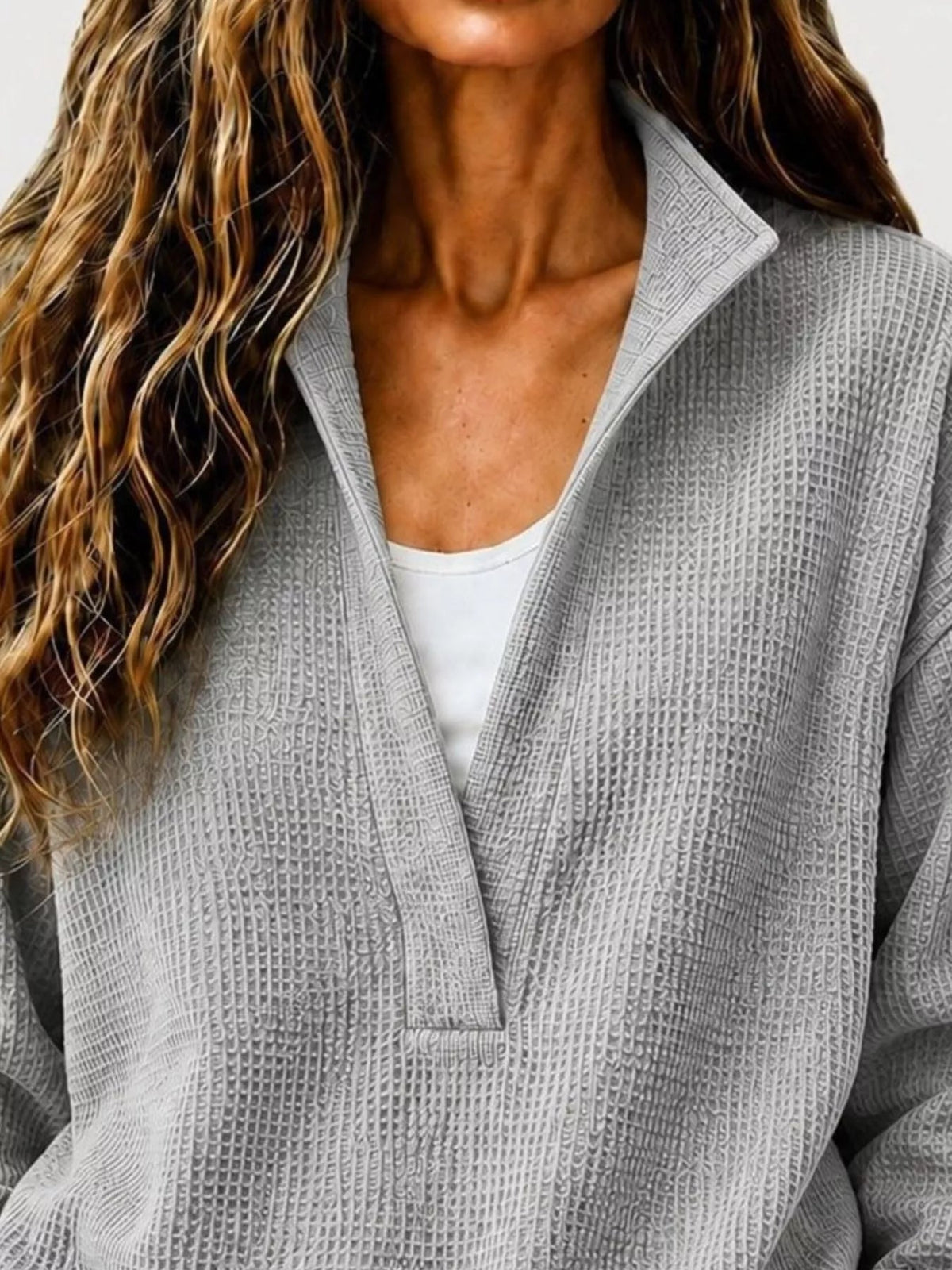 Full Size Waffle Knit Dropped Shoulder Sweatshirt Plus Size - Artículos HE