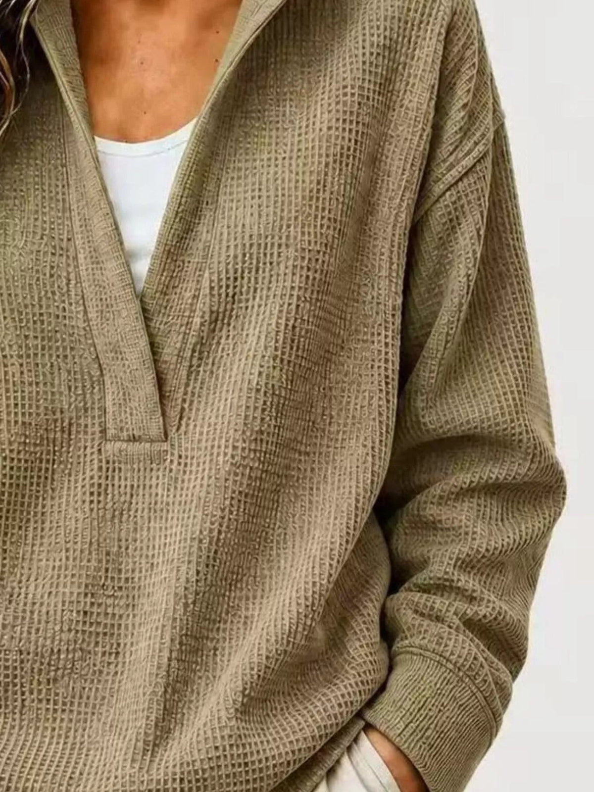 Full Size Waffle Knit Dropped Shoulder Sweatshirt Plus Size - Artículos HE
