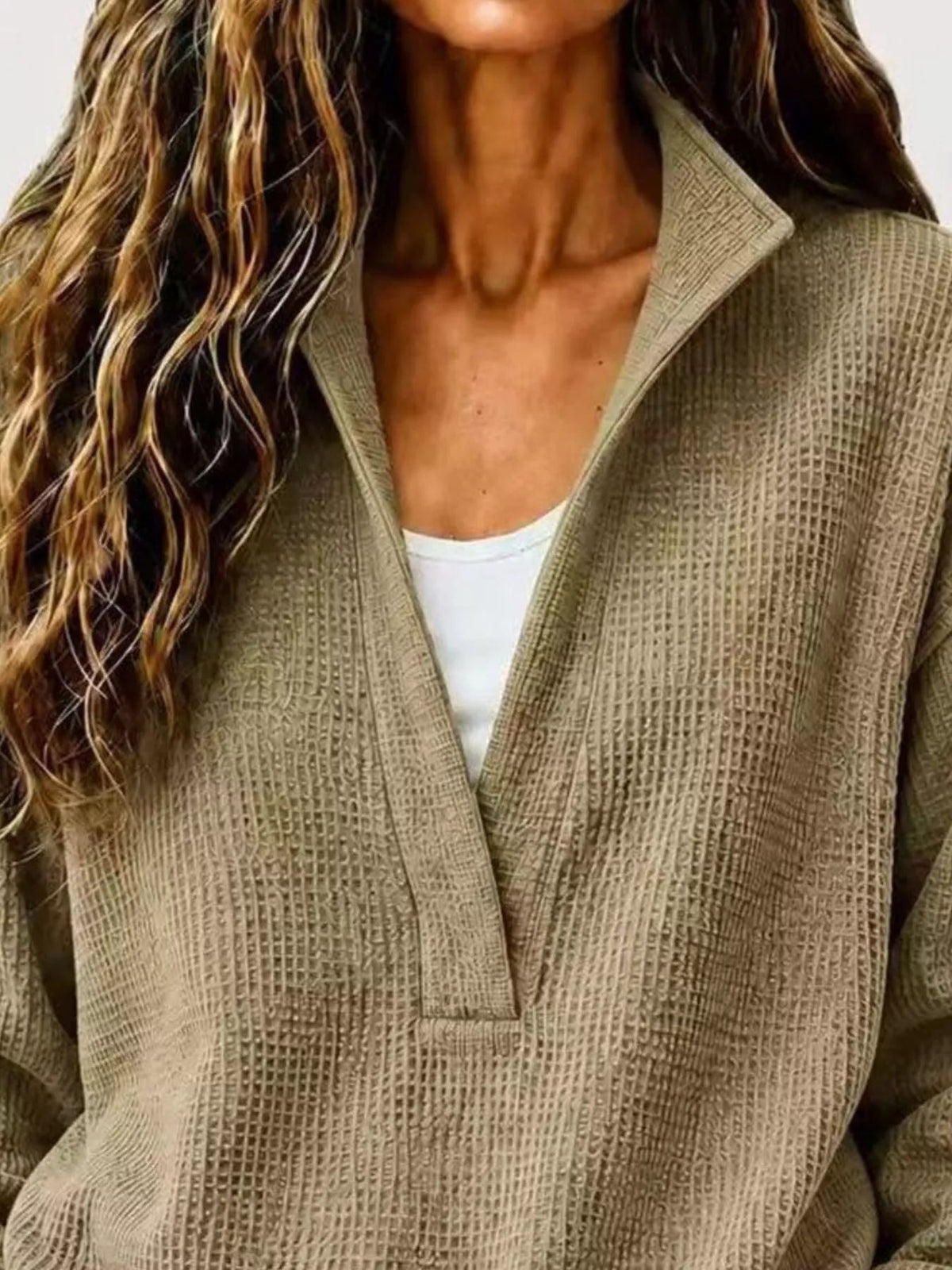Full Size Waffle Knit Dropped Shoulder Sweatshirt Plus Size - Artículos HE
