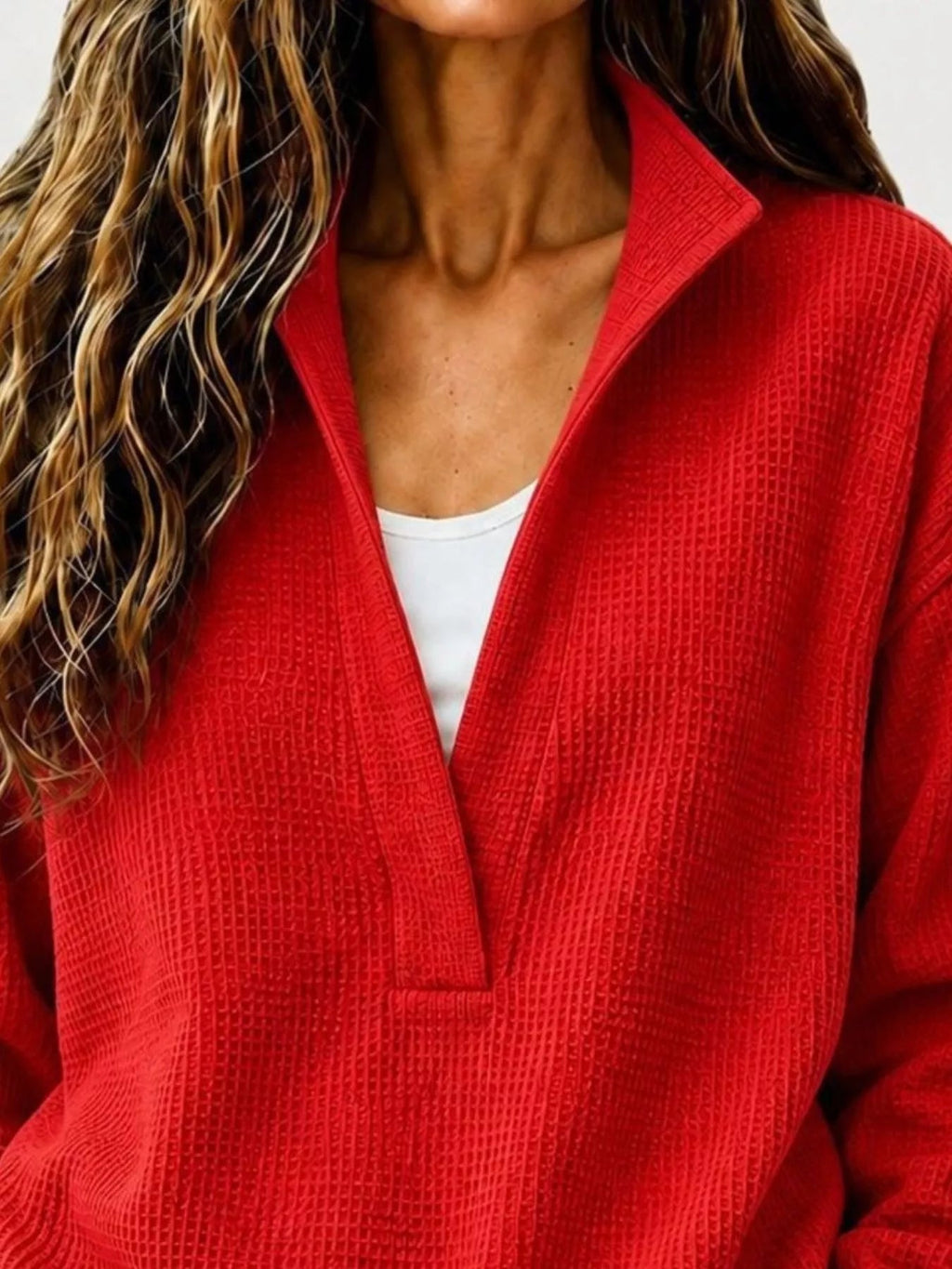 Full Size Waffle Knit Dropped Shoulder Sweatshirt Plus Size - Artículos HE