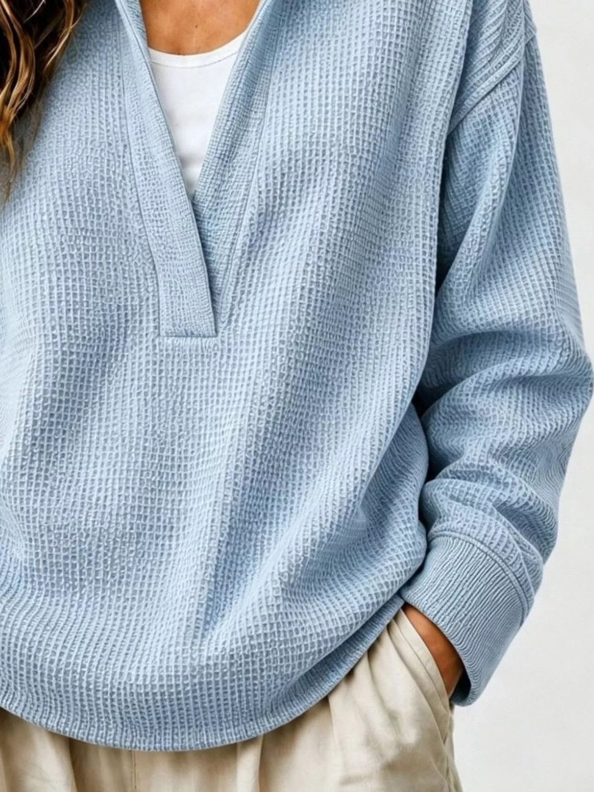 Full Size Waffle Knit Dropped Shoulder Sweatshirt Plus Size - Artículos HE