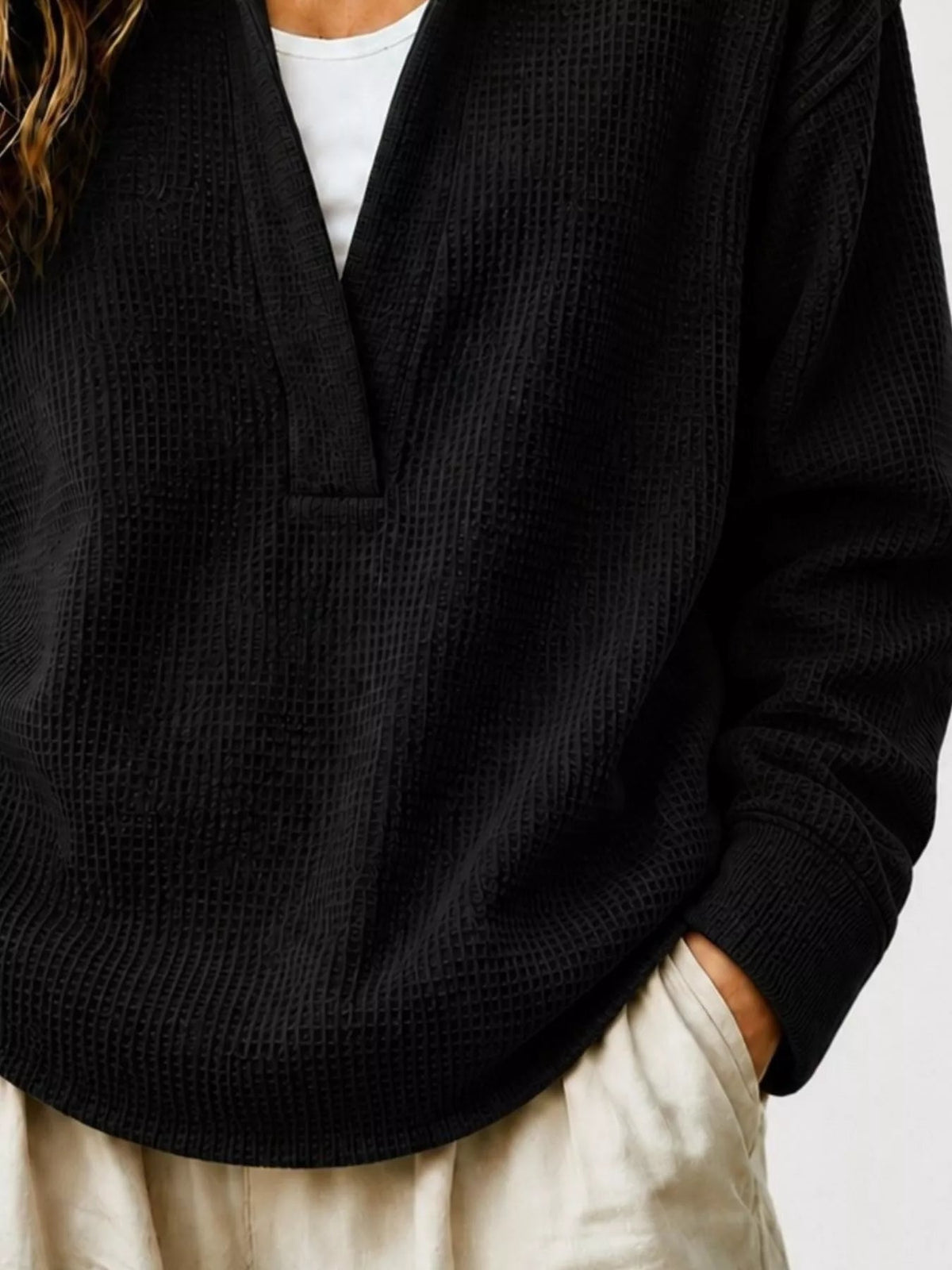 Full Size Waffle Knit Dropped Shoulder Sweatshirt Plus Size - Artículos HE