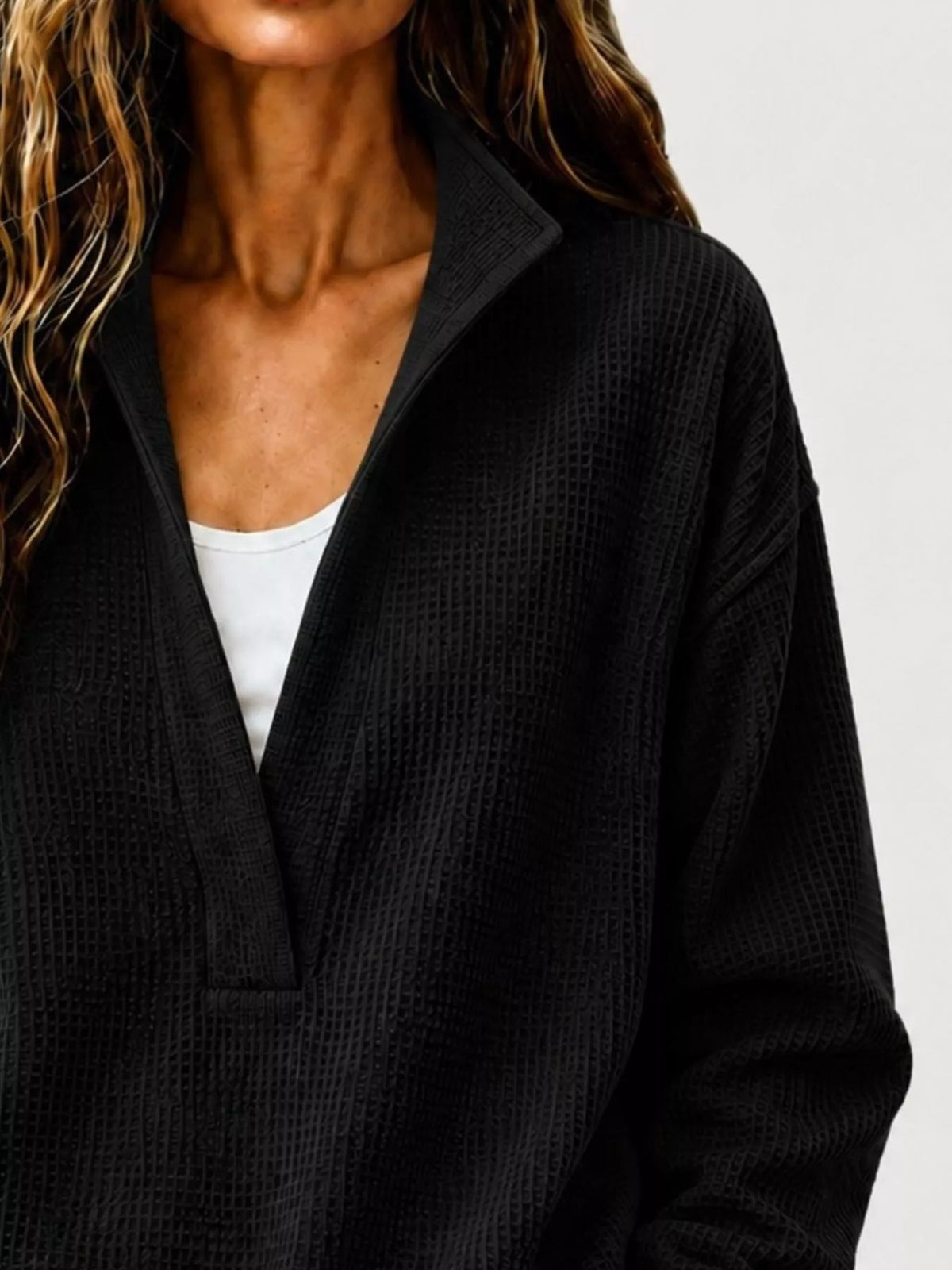 Full Size Waffle Knit Dropped Shoulder Sweatshirt Plus Size - Artículos HE