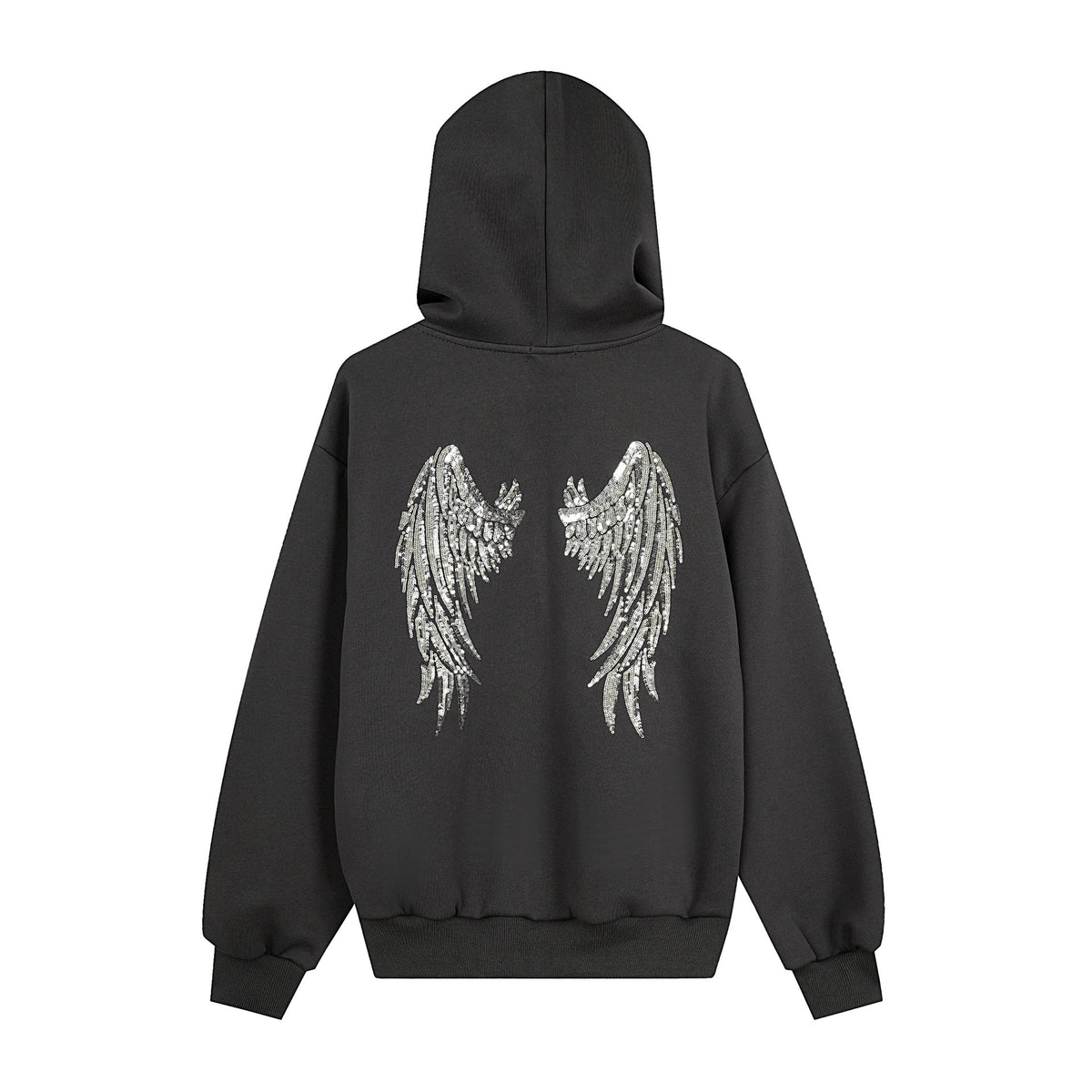Graffiti Print Oversized Hooded Open Front Sweatshirt Jacket with Back Sequin Wings Unisex Casual - Artículos HE