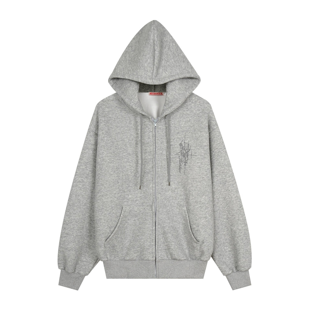 Graffiti Print Oversized Hooded Open Front Sweatshirt Jacket with Back Sequin Wings Unisex Casual - Artículos HE