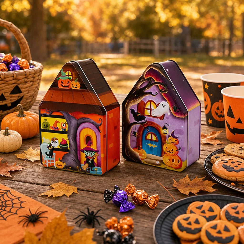 Halloween House Shaped Metal Candy Storage Box - Artículos HE