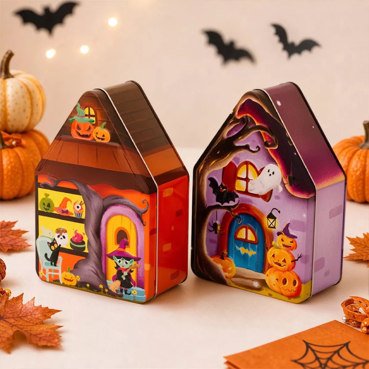 Halloween House Shaped Metal Candy Storage Box - Artículos HE