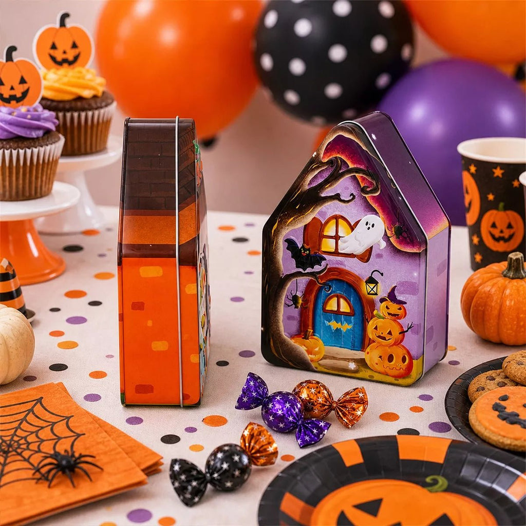 Halloween House Shaped Metal Candy Storage Box - Artículos HE
