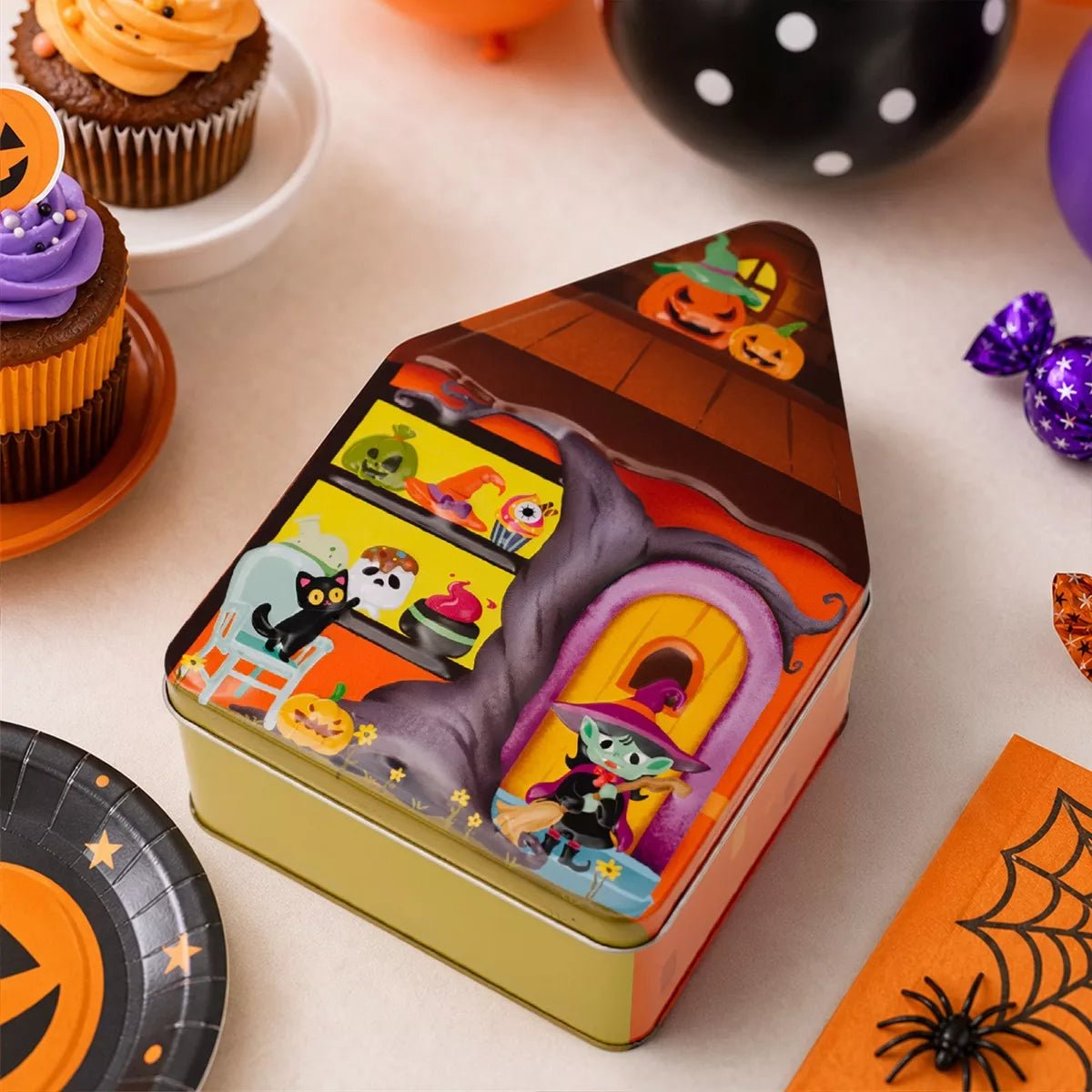 Halloween House Shaped Metal Candy Storage Box - Artículos HE
