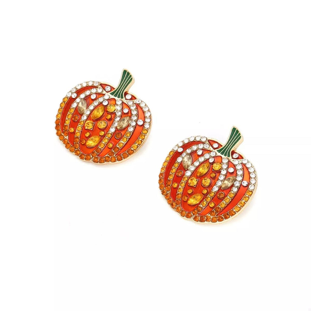 Halloween Pumpkin Rhinestone Stud Earrings - Artículos HE