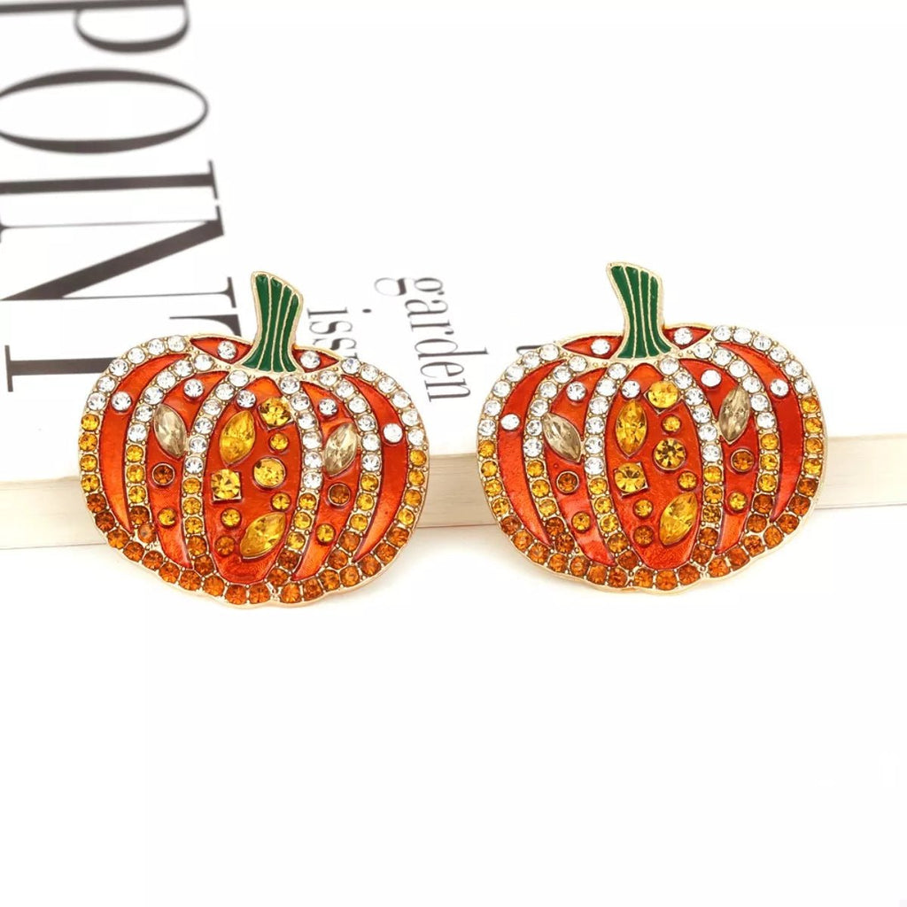Halloween Pumpkin Rhinestone Stud Earrings - Artículos HE