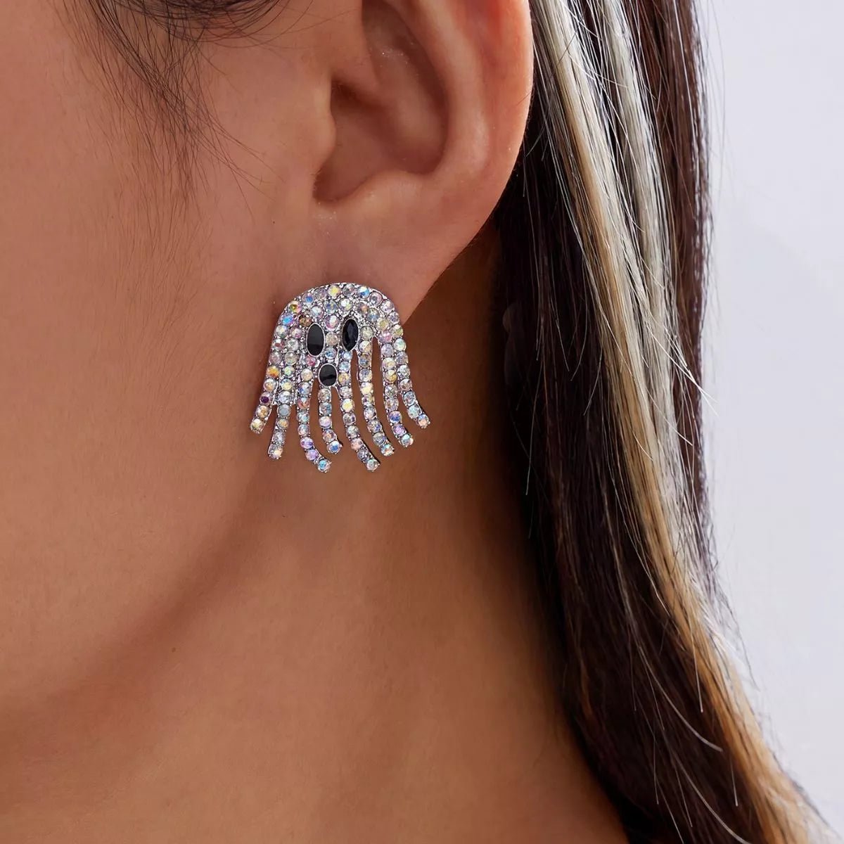 Halloween Rhinestone Ghost Shape Earrings - Artículos HE